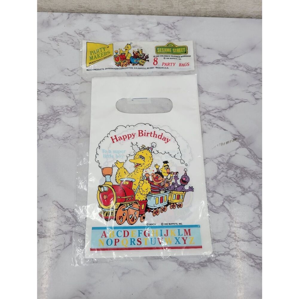 Sesame Street Happy Birthday Party Favor Treat Bags - White Vintage 90s
